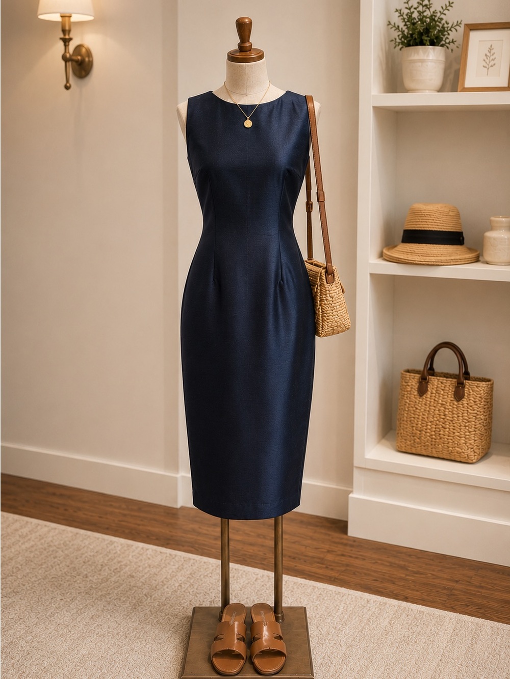 Le Suit Navy Shimmer Sheath Dress – Size 8 – Elegant Cocktail / Wedding Guest